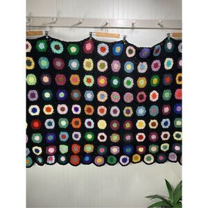 VINTAGE Handmade Wool Blend Granny Square Afghan